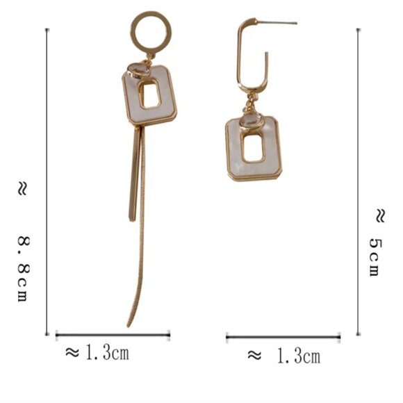 Modern Asymmetrical Geometric Drop Earrings – .925 Silver Needle, Gold Finish - Picture 5 of 12